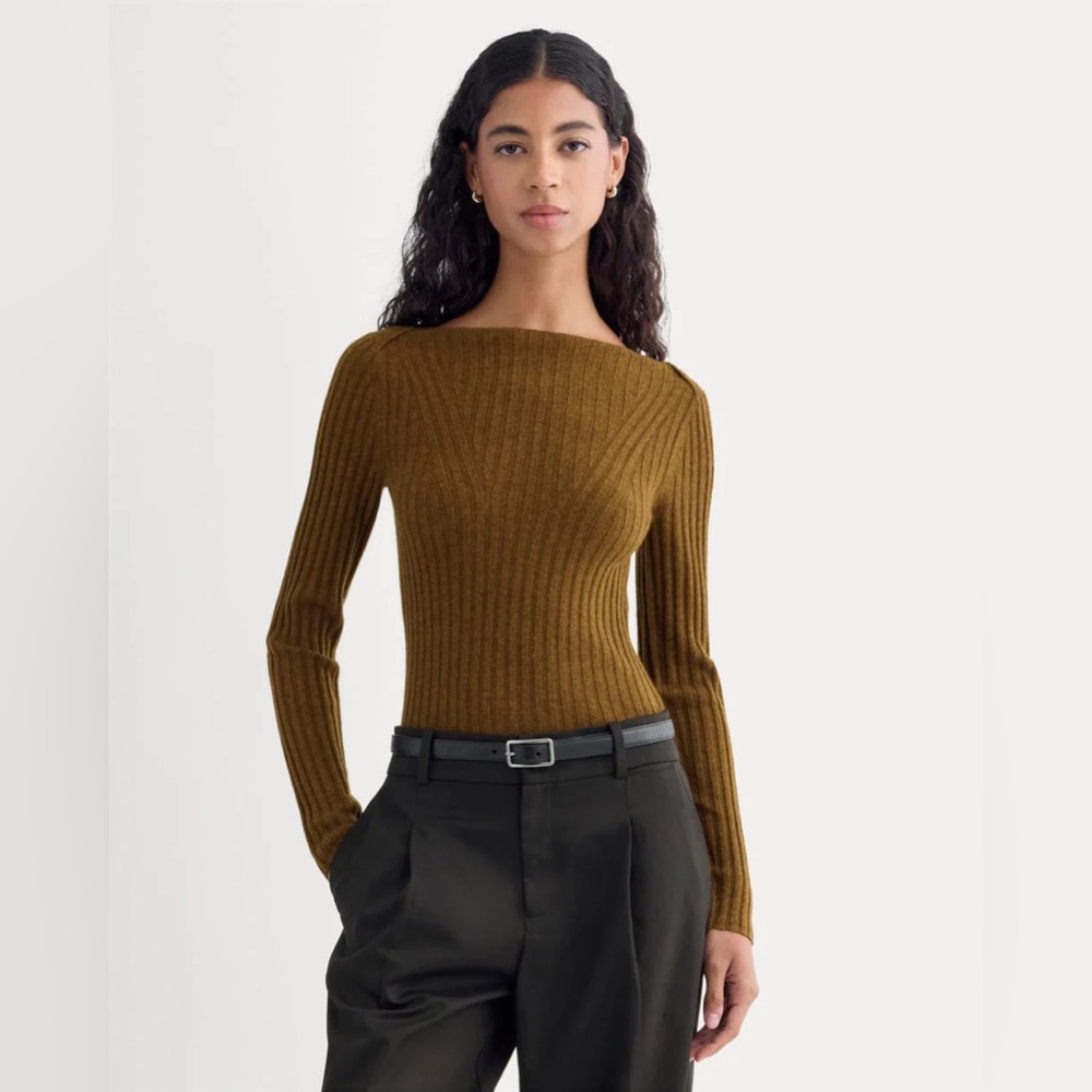 Everlane Boatneck Cashmere Sweater in Toffee Small